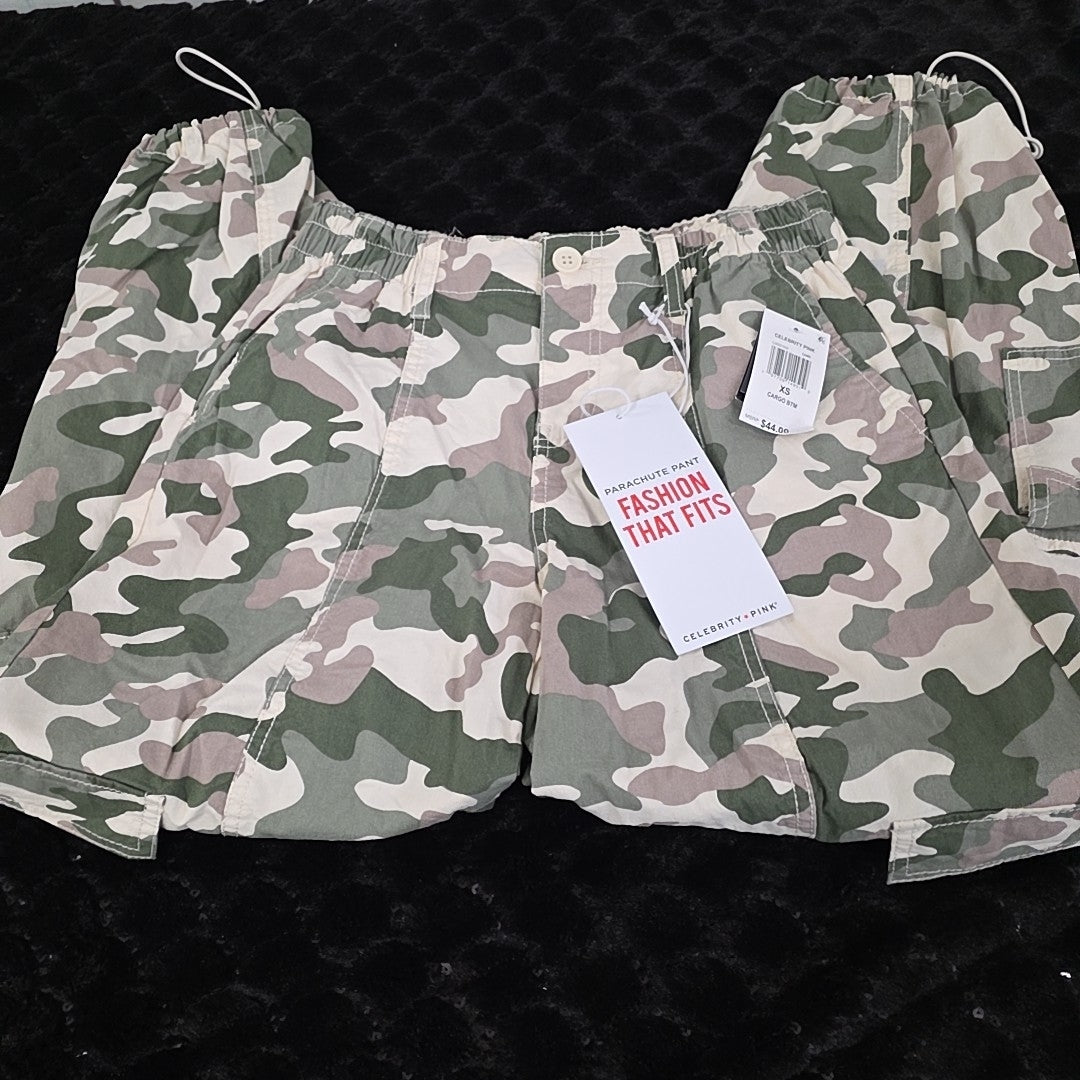 Celebrity Pink Juniors' Camo-Print Drawcord-Hem Parachute Pants