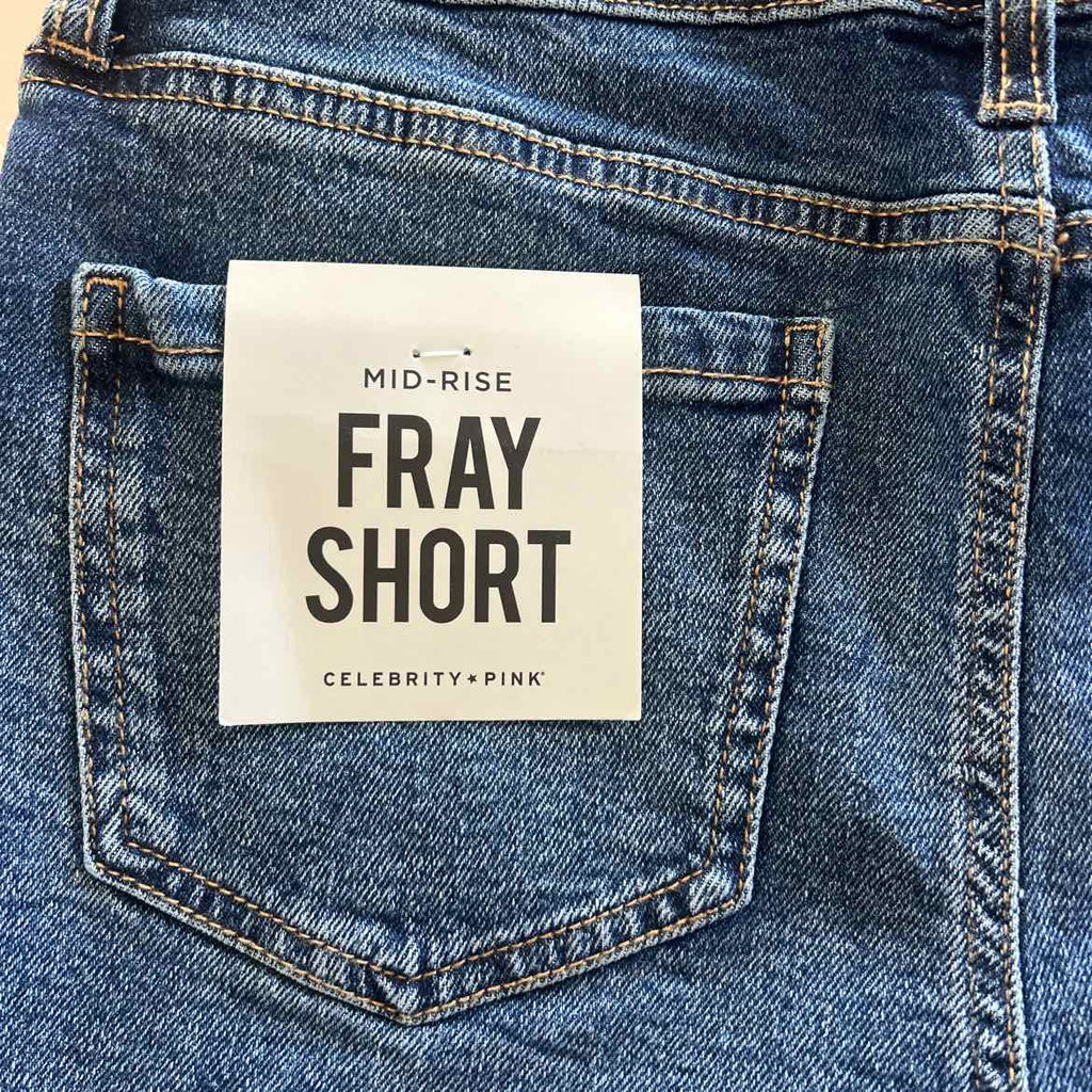 Juniors Celebrity Pink 3in. Mid Rise Fray Roll Cuff Hem Shorts - 9