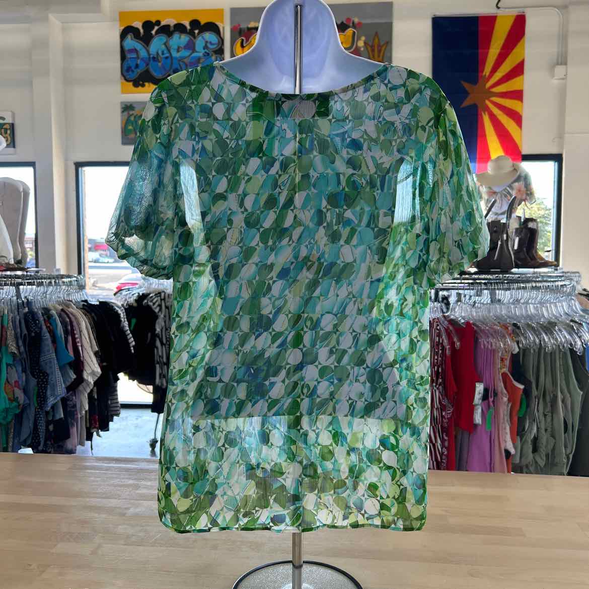 Susan Graver Size S Green Polyester Preloved Blouse SS