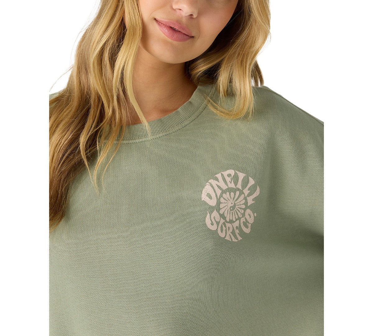 O'Neill Juniors' Logo Oversized Crewneck Sweatshirt - Desert Sage