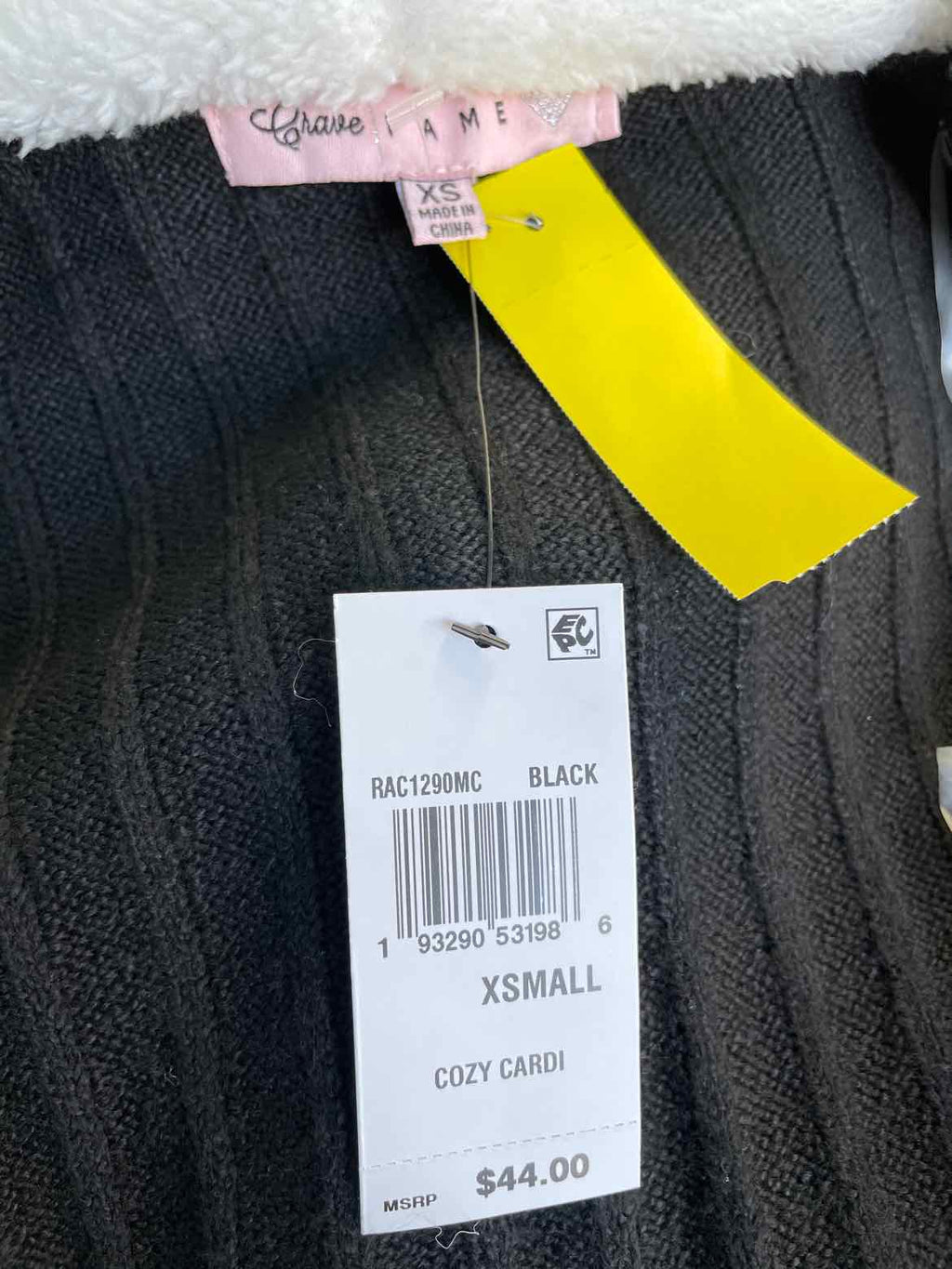 Fame Size XS Cozy Knit Sherpa Trim Cardigan - Black