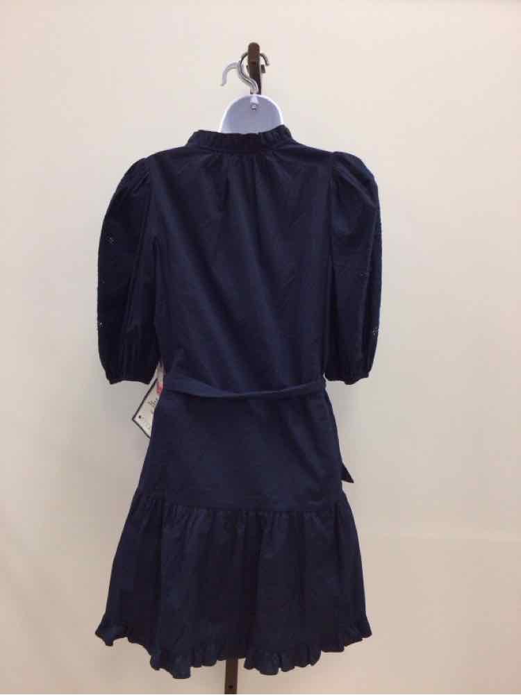 Vince Camuto Size 6 Split-Neck Elbow-Sleeve Cotton Dress - Navy