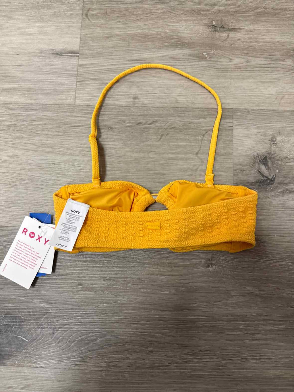 Roxy Size XS Haleiwa Textured Bandeau Bikini Top - Yellow