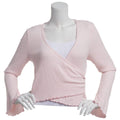 Planet Heart Juniors' Surplice-Neck Ribbed Long Sleeve Top - Medium Heather