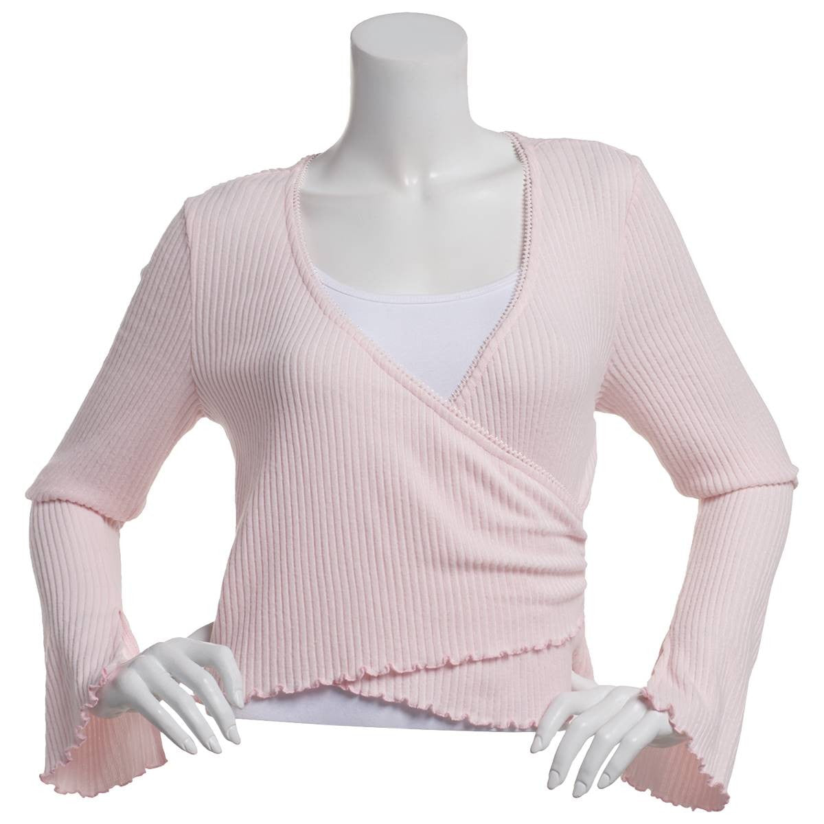 Planet Heart Juniors' Surplice-Neck Ribbed Long Sleeve Top - Medium Heather