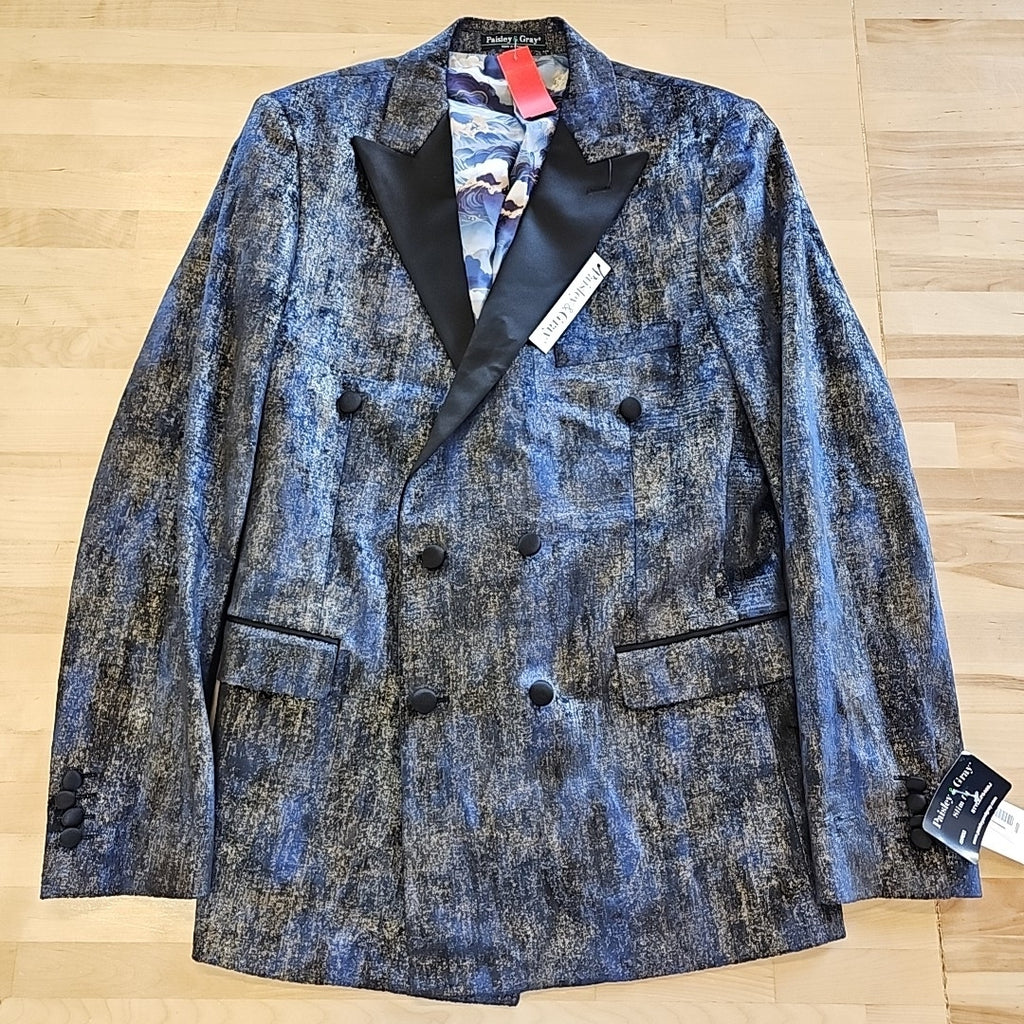 Paisley & Gray Men's Slim-Fit Double-Breasted Tuxedo Jacket - Blue and Gold