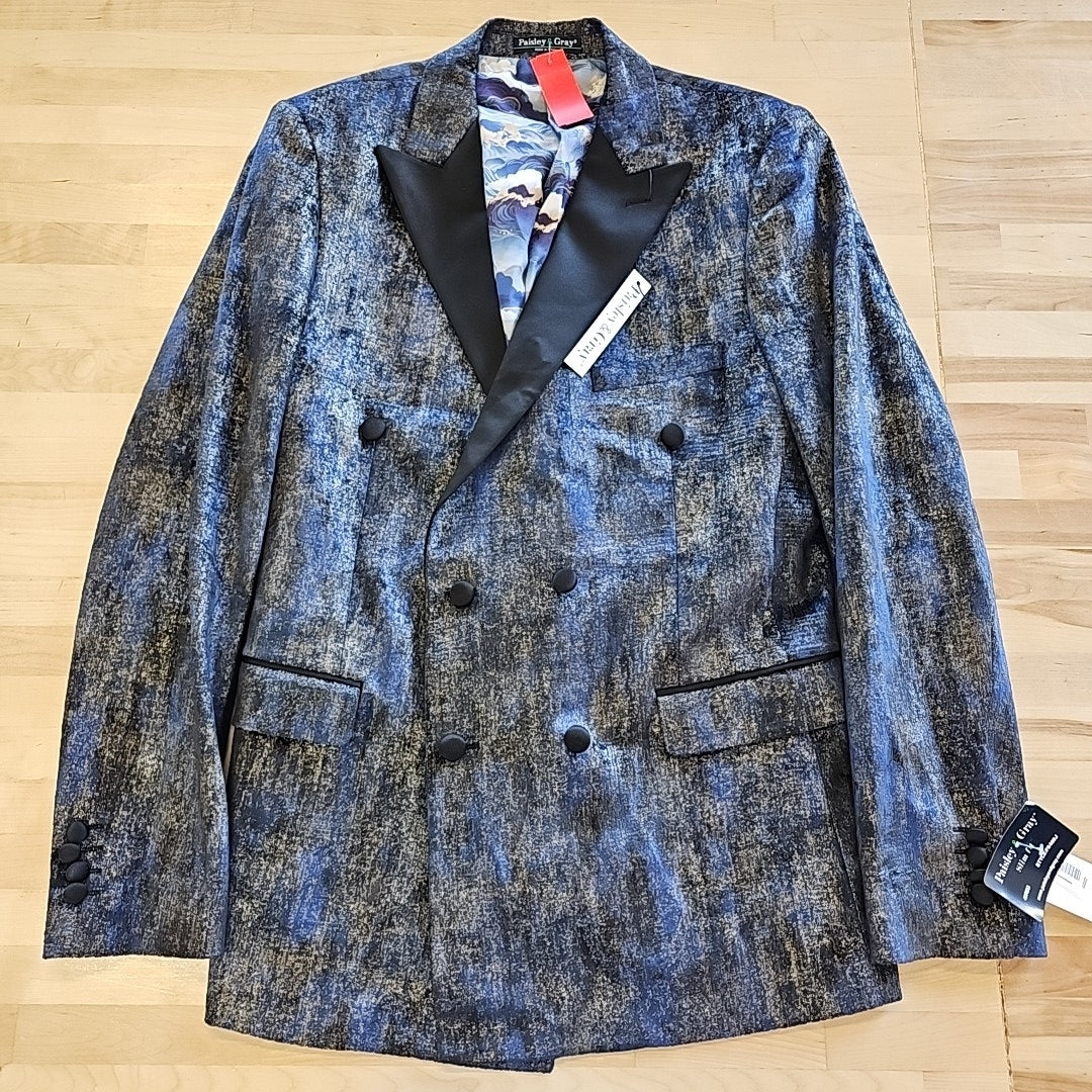 Paisley & Gray Men's Slim-Fit Double-Breasted Tuxedo Jacket - Blue and Gold