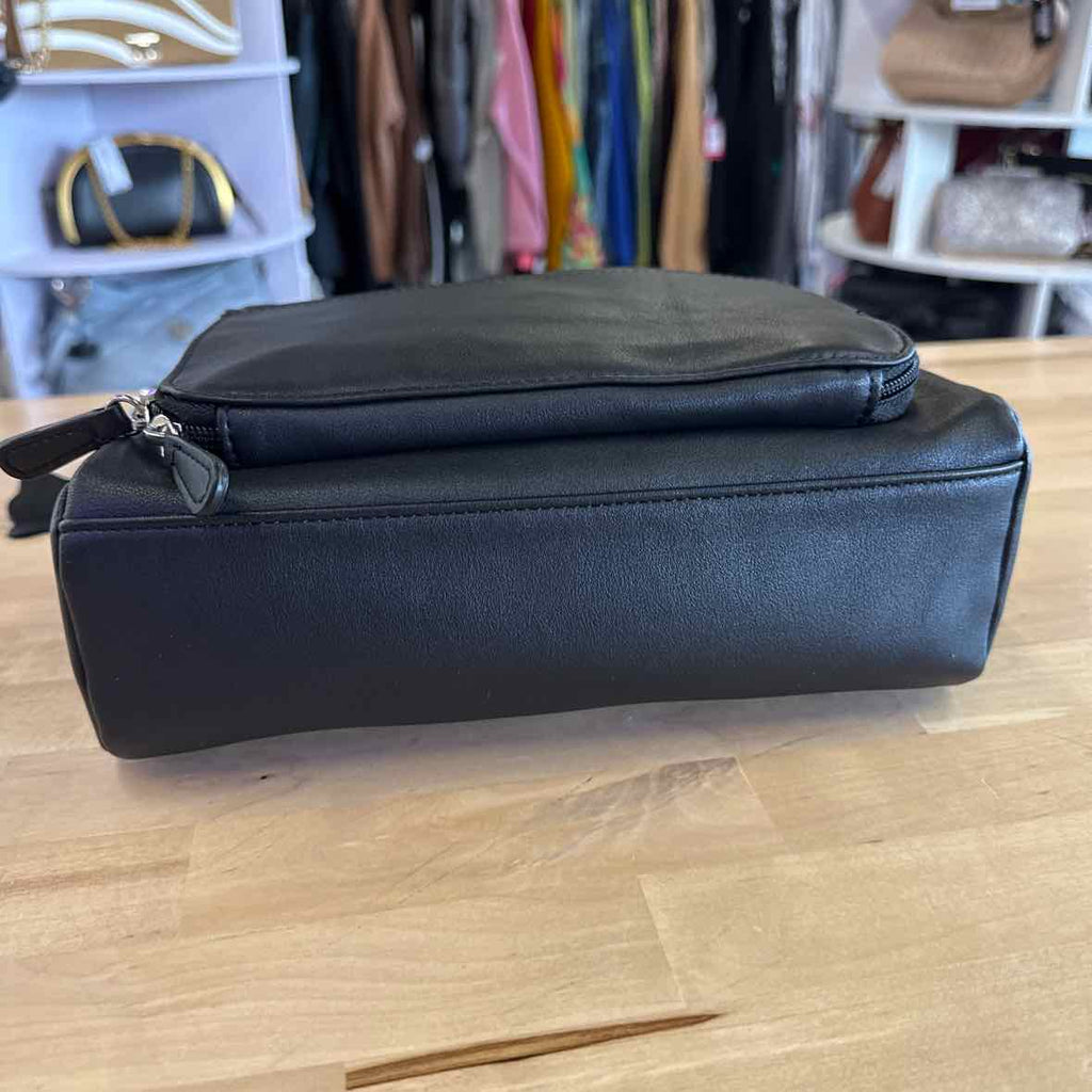 Giani Bernini Nappa Leather Front Zip Crossbody - Black/Silver NWT