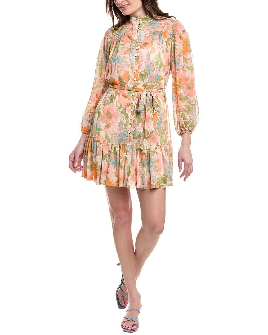 Taylor Women's Printed Button-Front Long-Sleeve Dress - Peach Cobbler - Size 12
