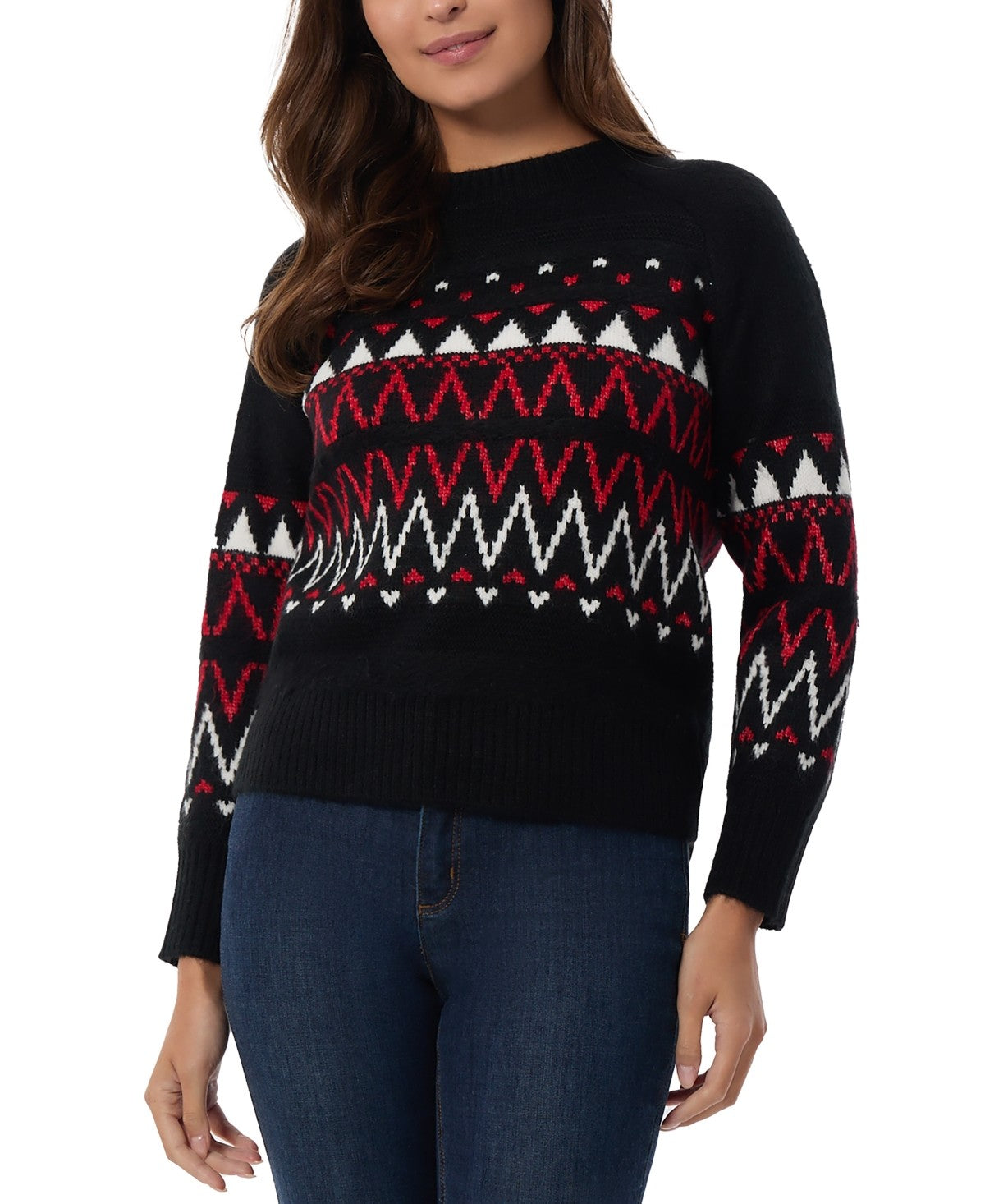 Jones New York Women's Fair Isle Crewneck Sweater & Scarf - Jones Black
