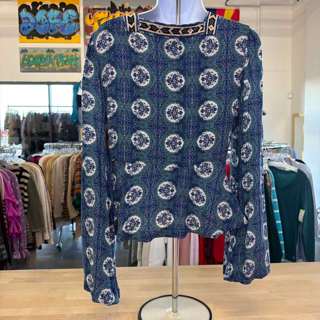 Free People Size M Blue Rayon Preloved Blouse