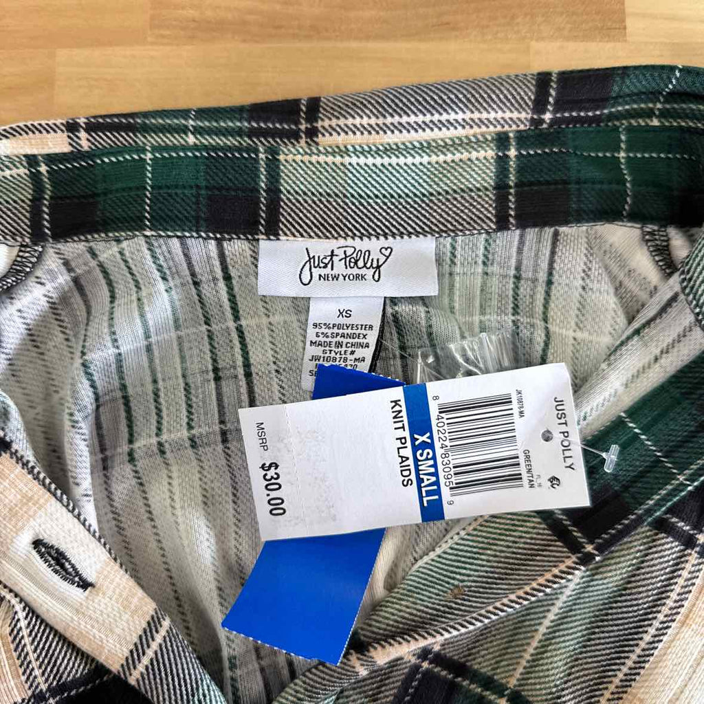 Just Polly Size XS Green Button Down Shirt