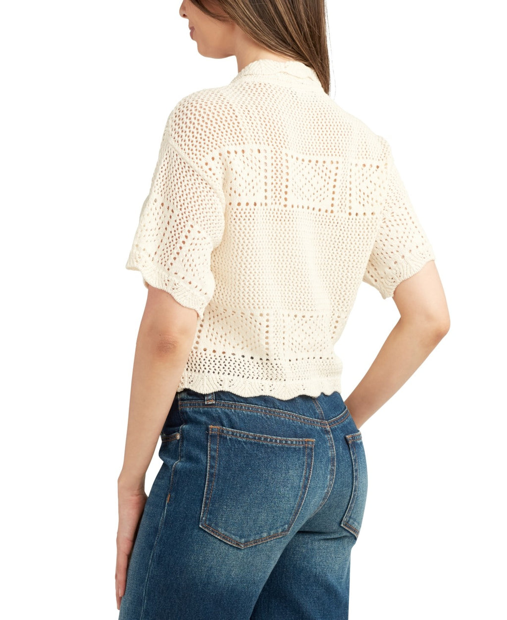 Bcx Juniors' Short-Sleeve Scalloped Cardigan Sweater - Ivory