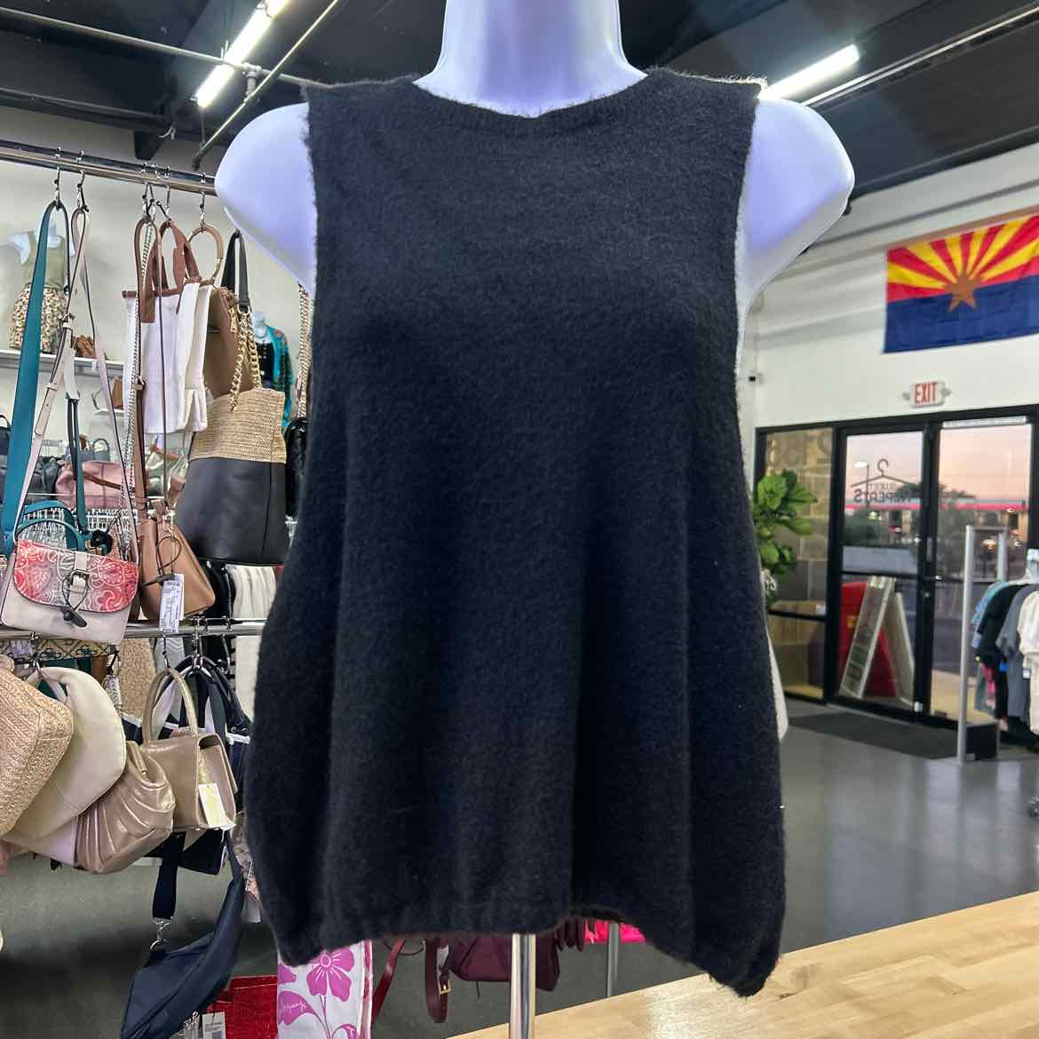 Free People Size L Black Fuzzy Tank