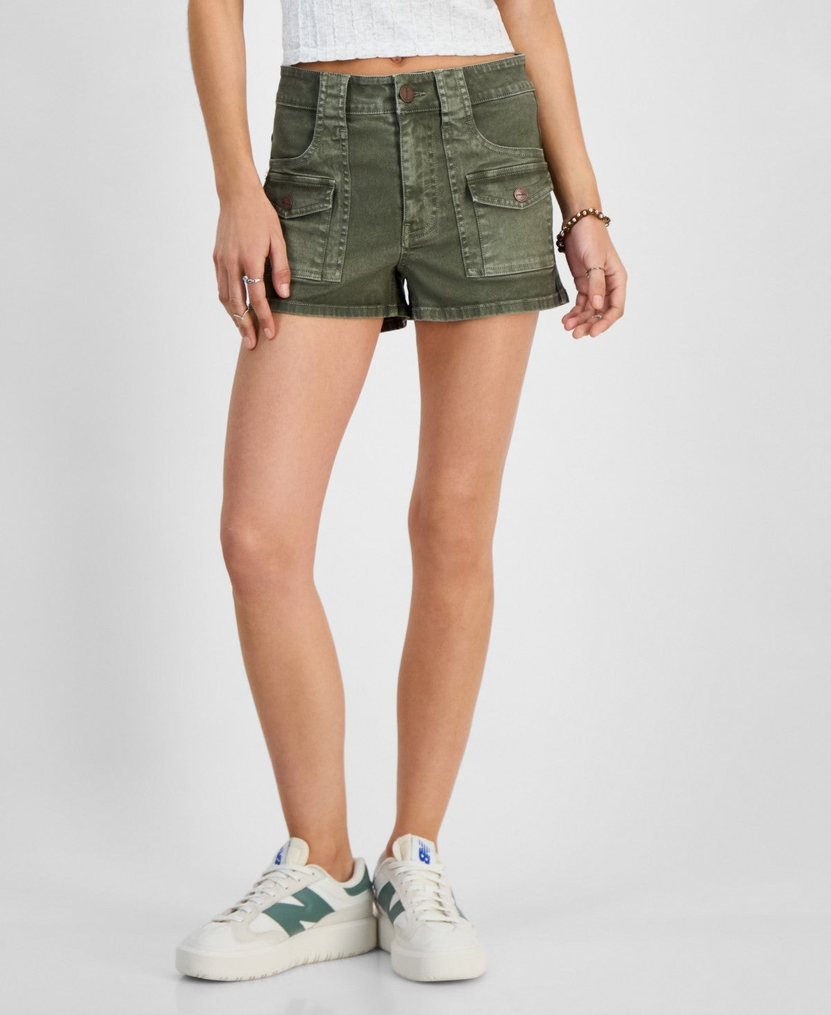 Dollhouse Juniors' High Rise Cargo Shorts - Army Green - 7/8