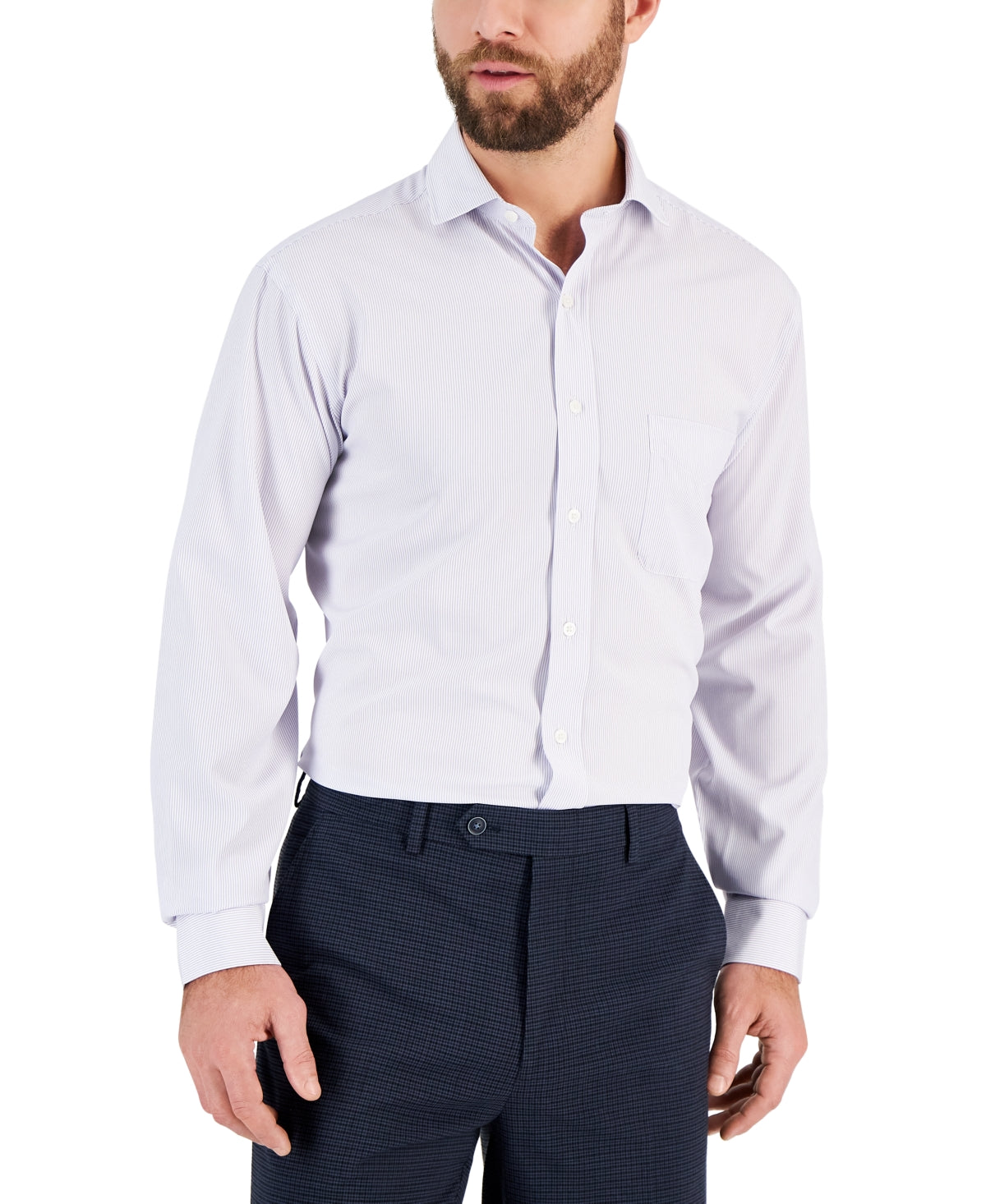 Club Room Men's Regular Fit Traveler Fine Stripe Dress Shirt