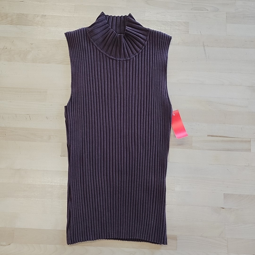 August Silk Size M Brown Ribbed Preloved Sleeveless