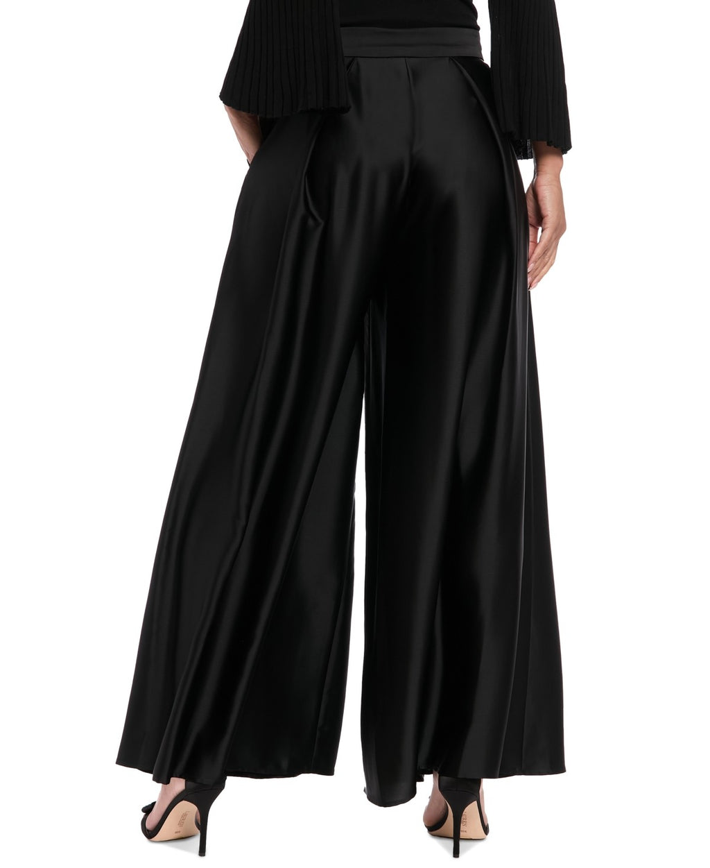 Muse Women's Satin High Rise Pleated Wide-Leg Pants - Black