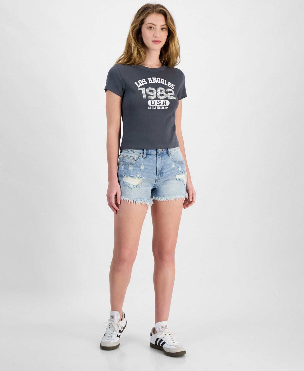 Madden Girl Juniors' Festival High-Rise Distressed Shorts - Light Wash - 3