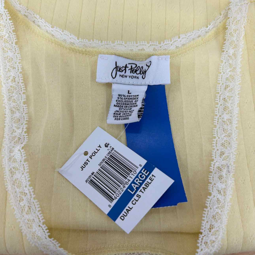 Just Polly Size L Strawberry Embroidered Lace-Trim Tank Top