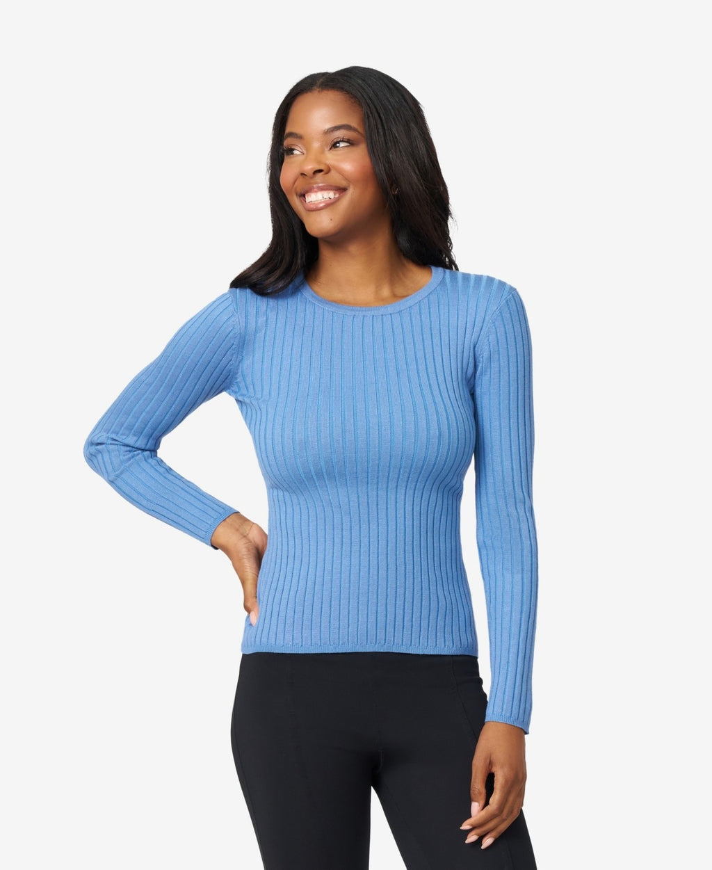 Melissa Paige Women's Crewneck Ribbed-Knit Sweater - Quiet Harb