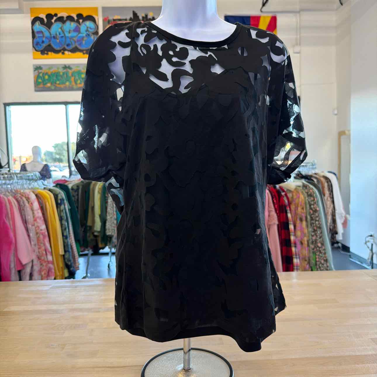 BOSS Orange Womens Floral Lace Top Black XL