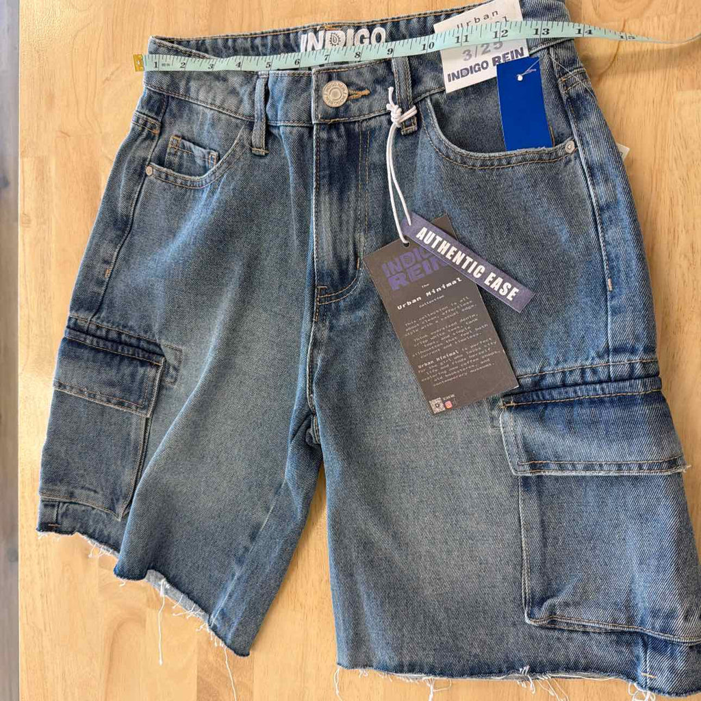 Indigo Rain Women Size 25 Blue New Shorts Cargo Denim Jorts