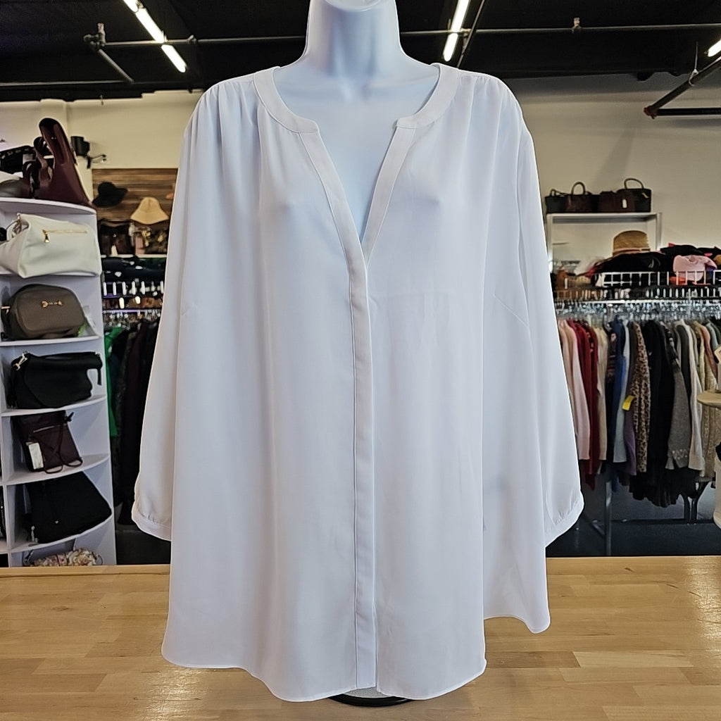 NYDJ Women's 2X White Pintuck Blouse