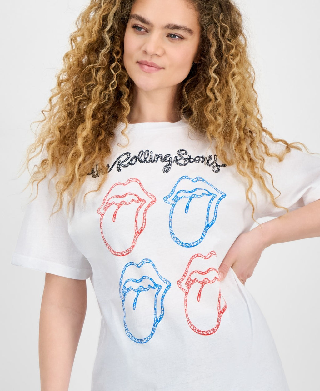 Freeze 24-7 Juniors' Rolling Stones Grid Graphic T-Shirt - White