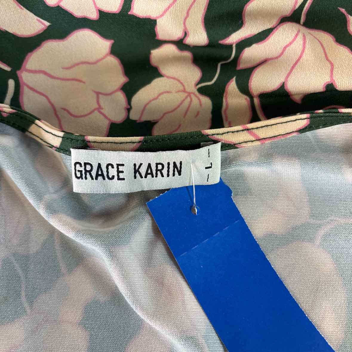 Grace Karin Size L Green/Peach Blouse LS