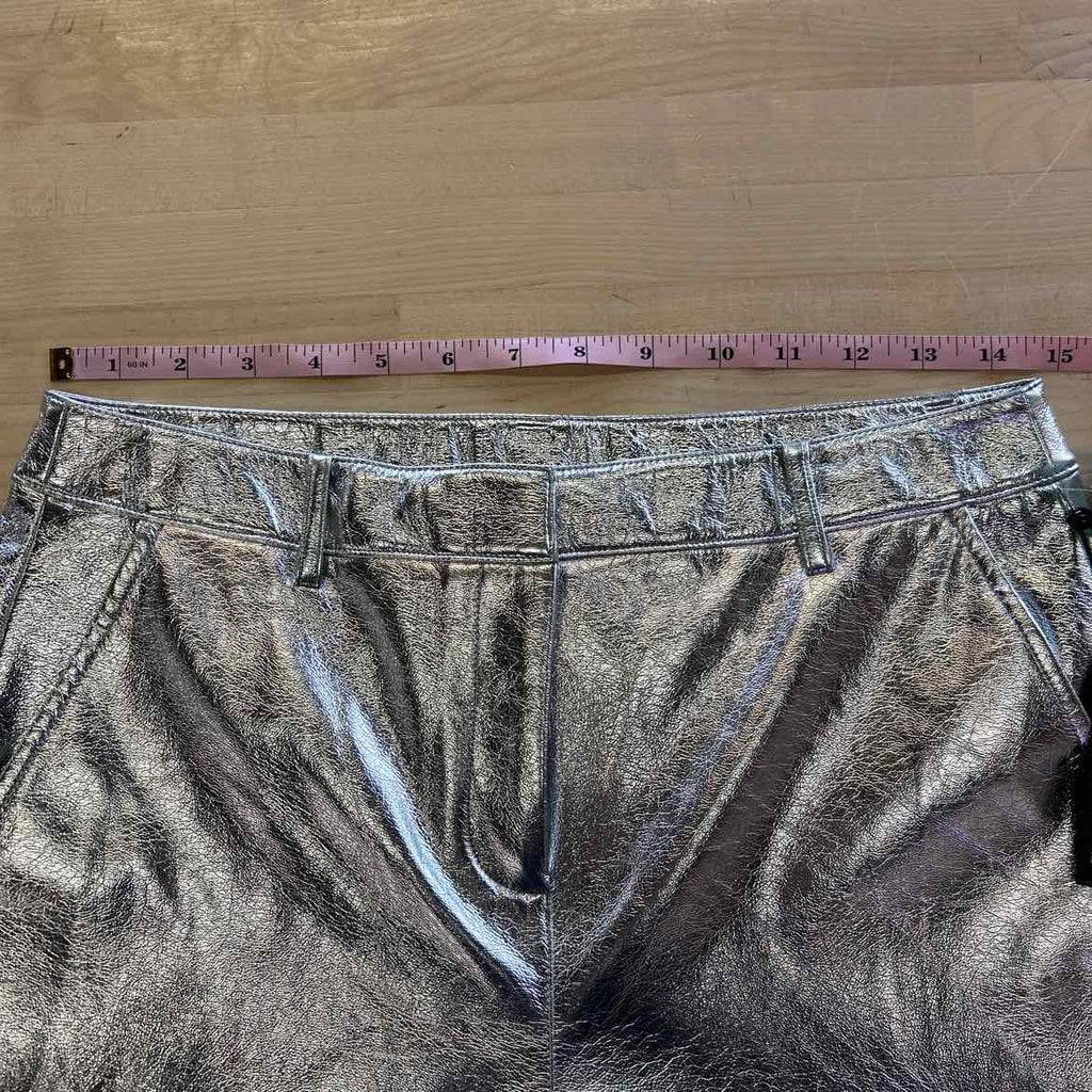 Kenneth Cole | Vegan Metallic Fly Front Mid Rise Wide Leg Pant