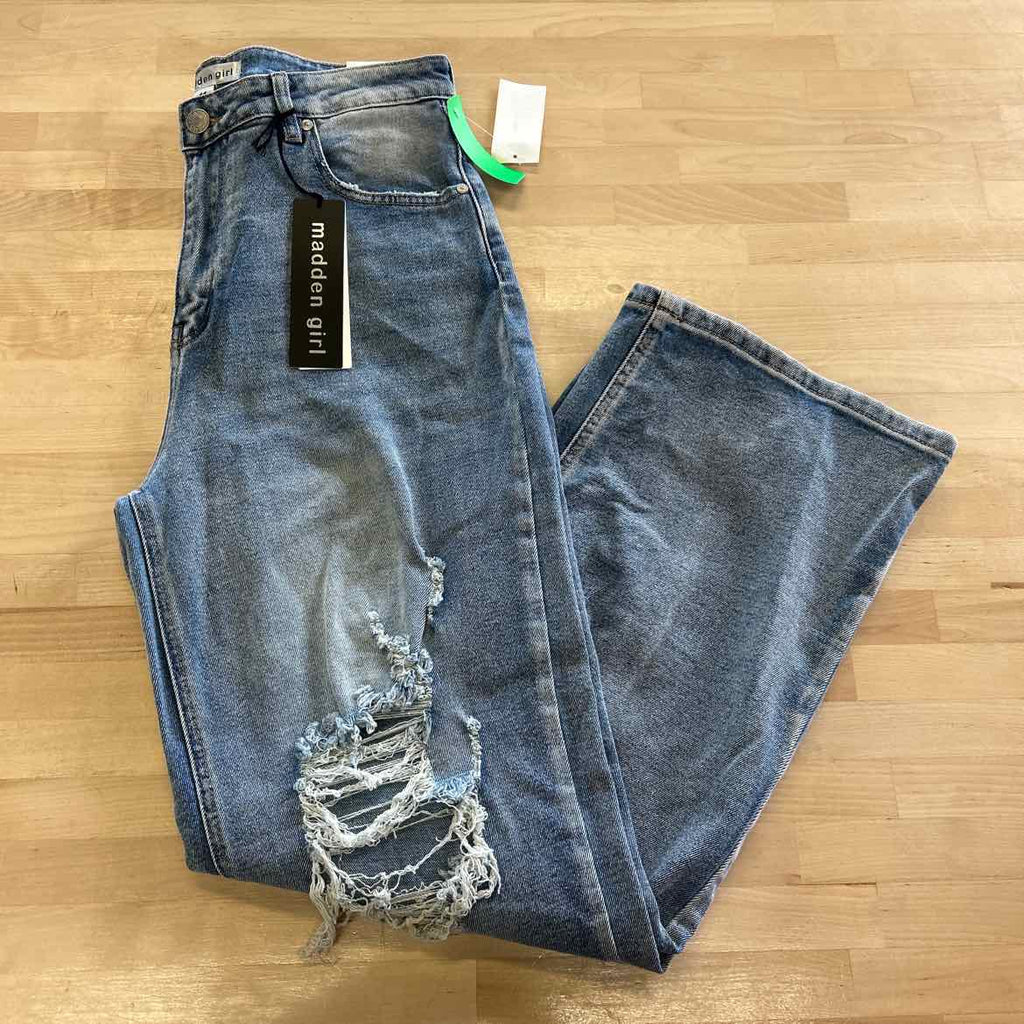 Madden Girl Juniors' Super High Rise Distressed 90s Wide Leg Jeans - Light Wash