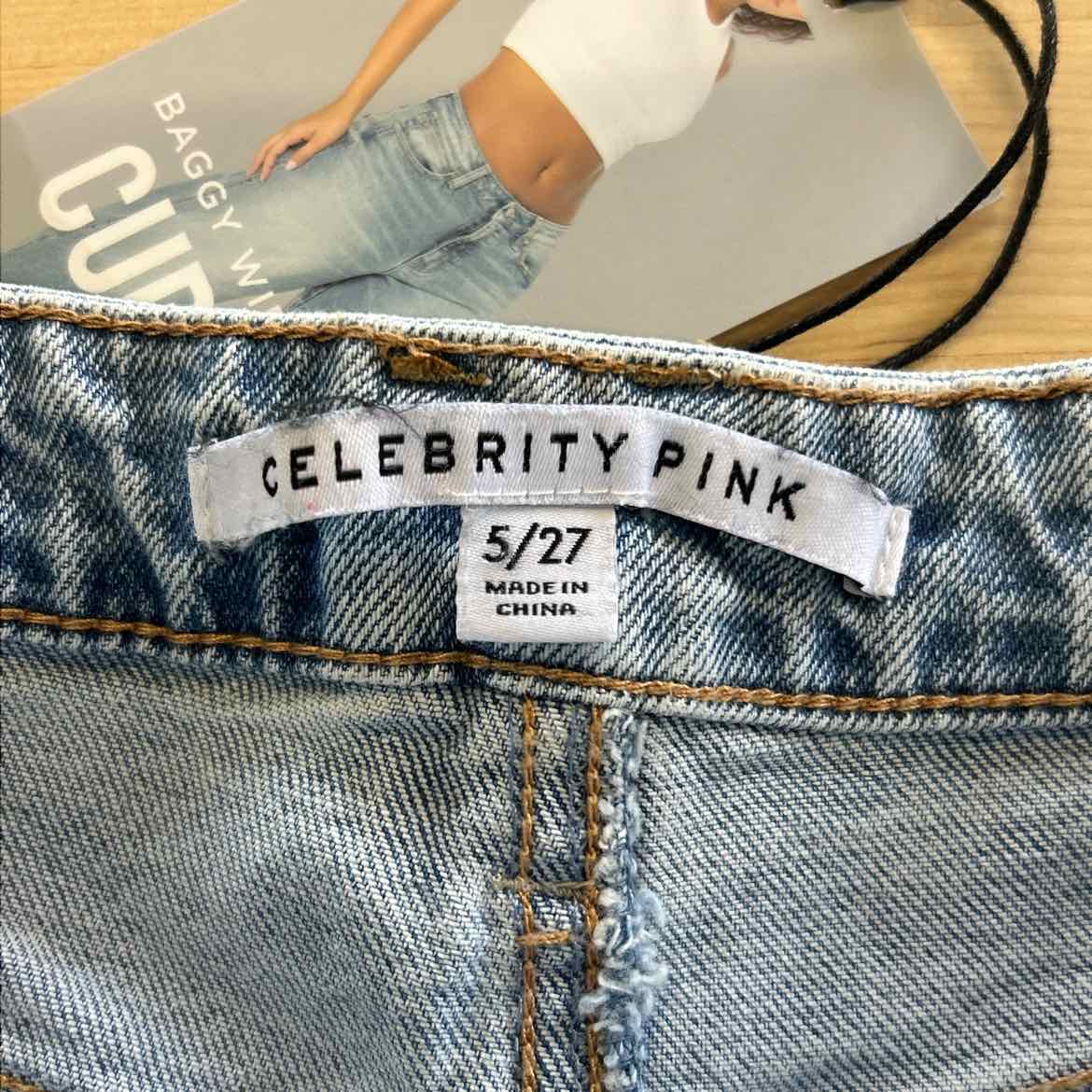 Juniors Celebrity Pink Baggy High Rise Raw Hem Jeans