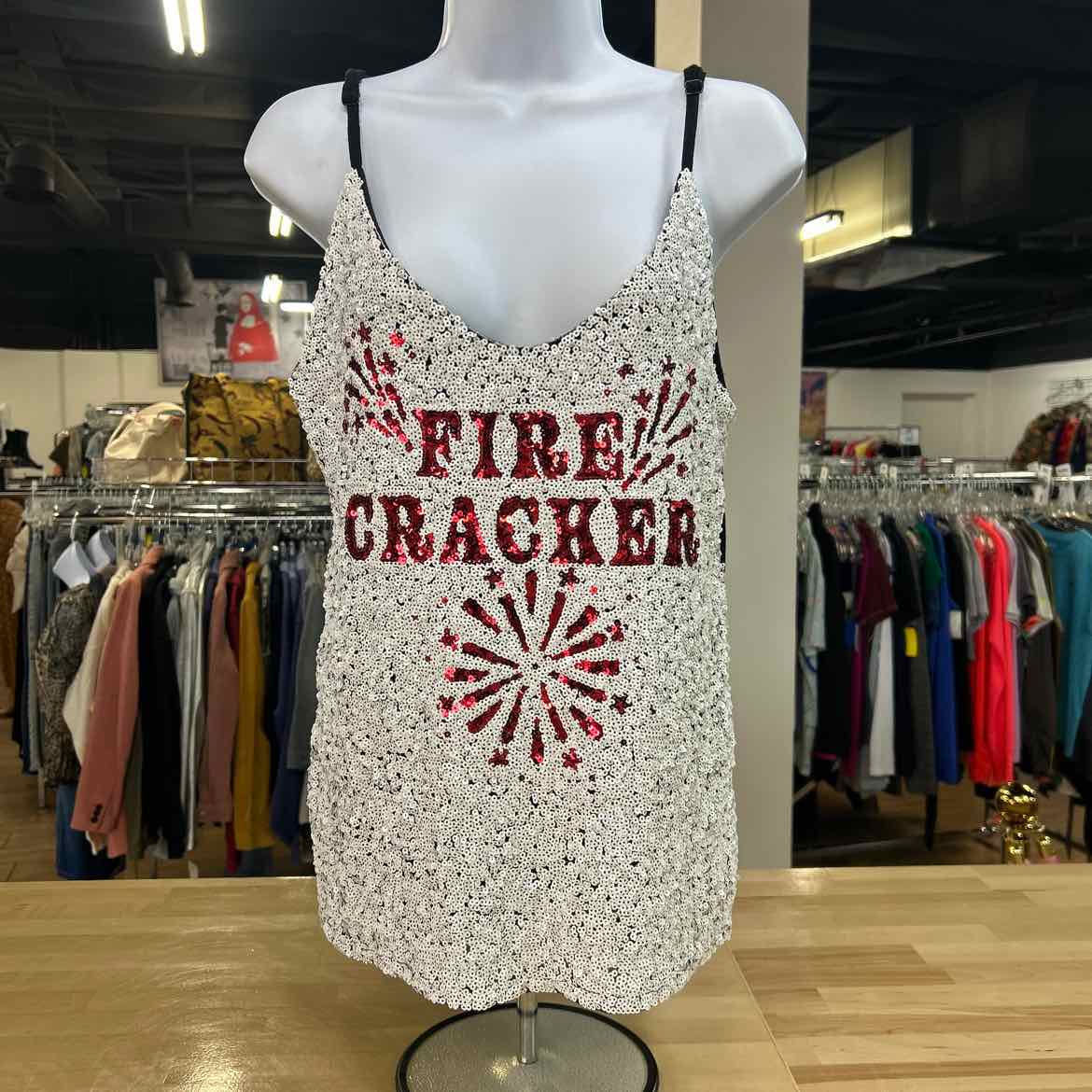 Third Wish Size L White Sequined Preloved Tank