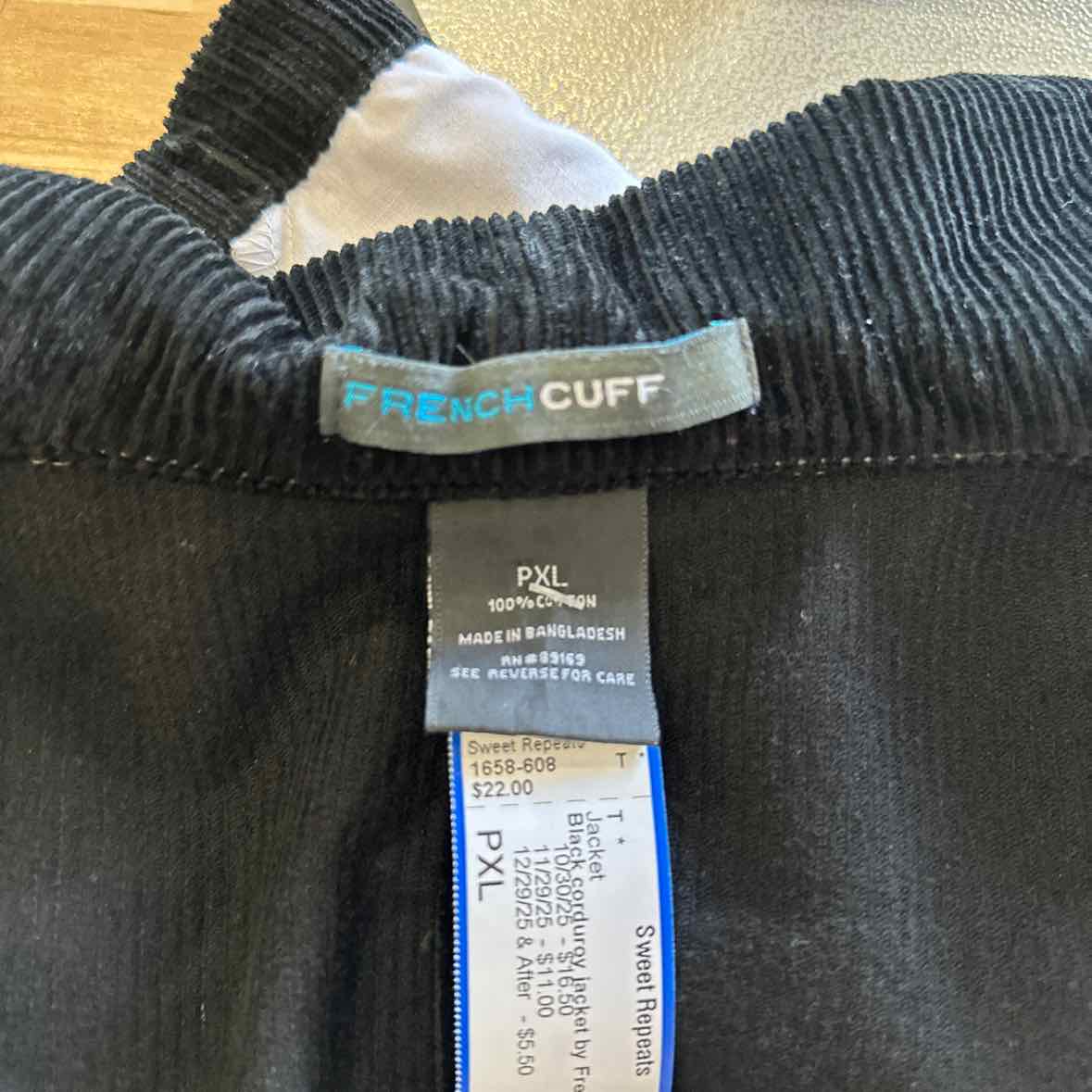 French Cuff Size PXL Black Jacket