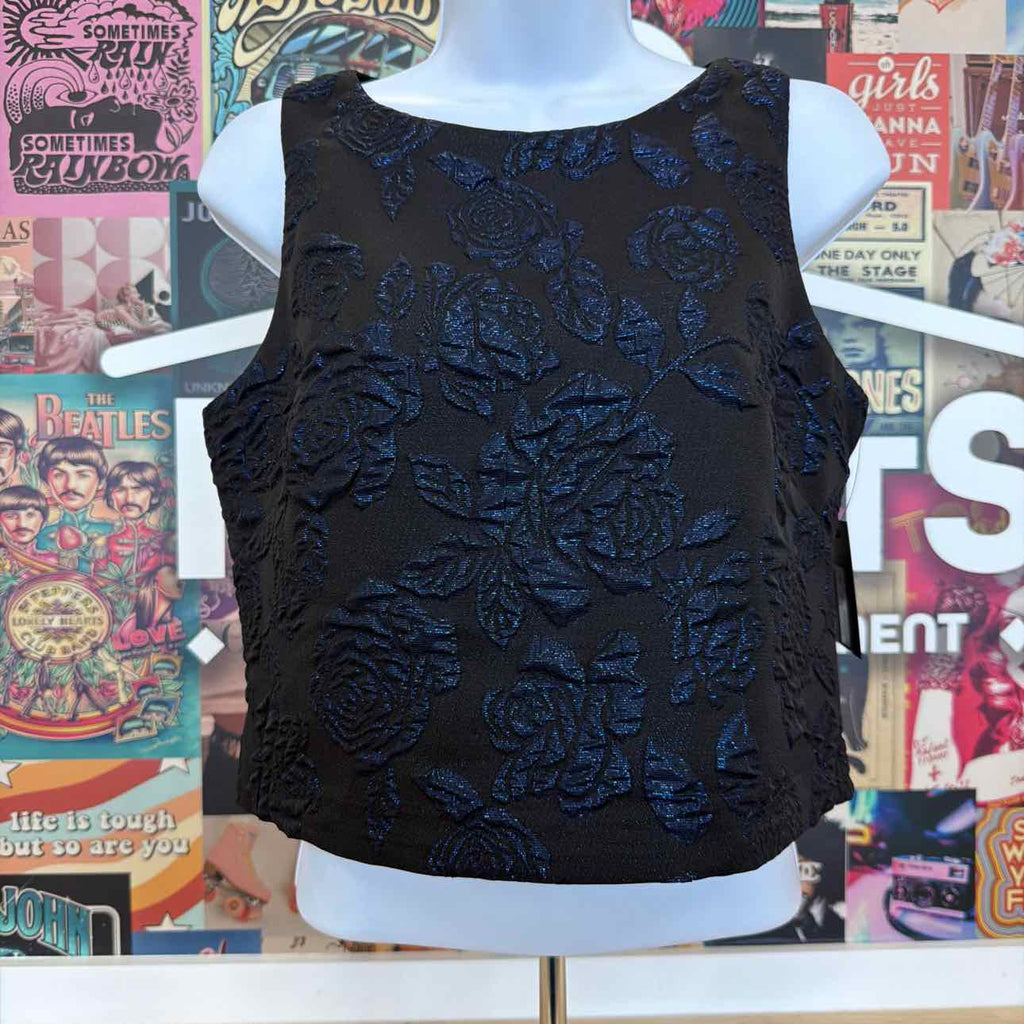 Muse Size 4 Textured-Rose Sleeveless Top - Black Blue