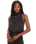 Muse Women's Draped Cowlneck Charmeuse Top - Black