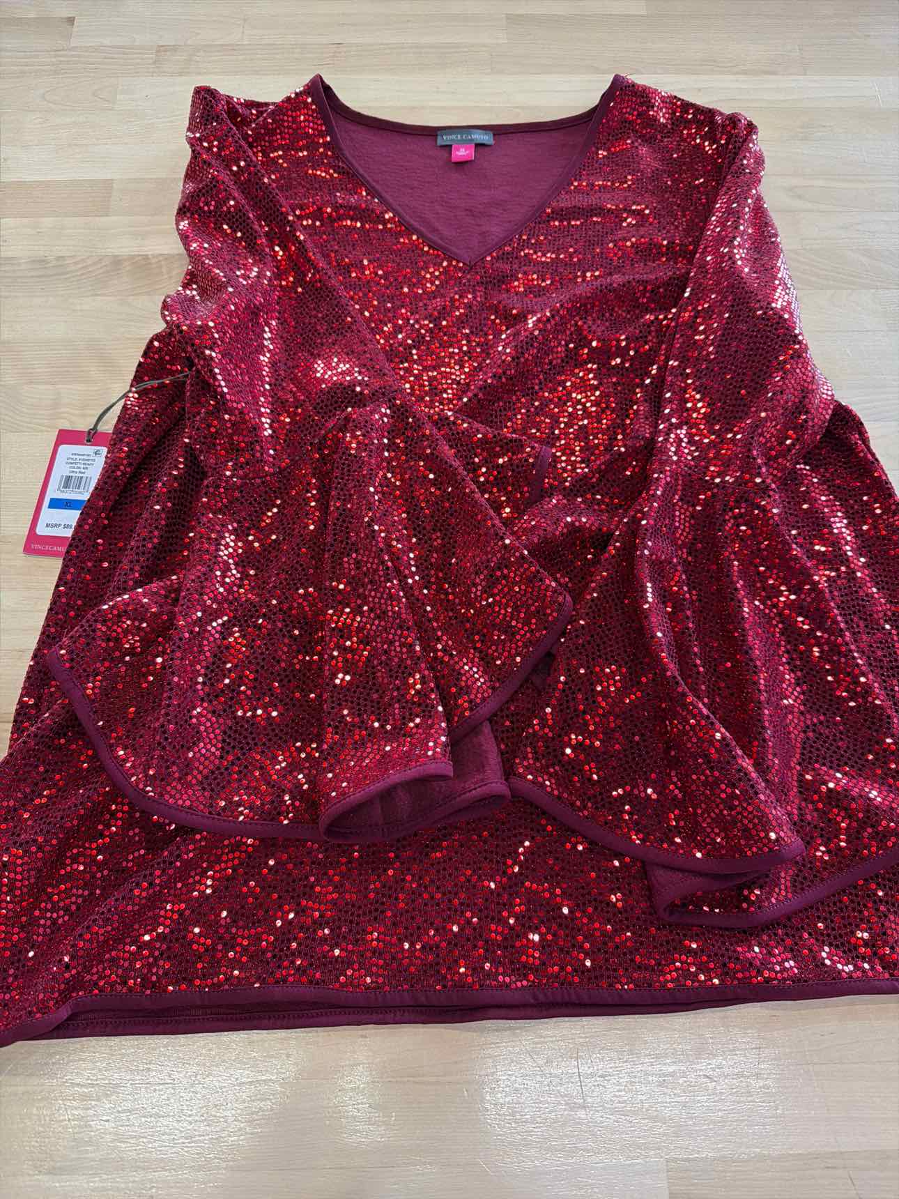 Vince Camuto Size XL Red Sequined Blouse