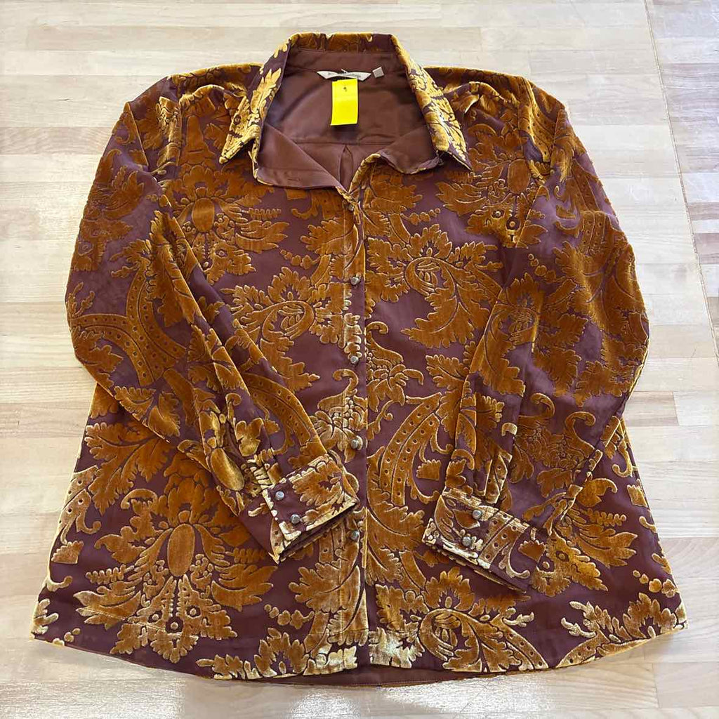 Soft Surroundings Size M Brown & yellow Button Down Shirt