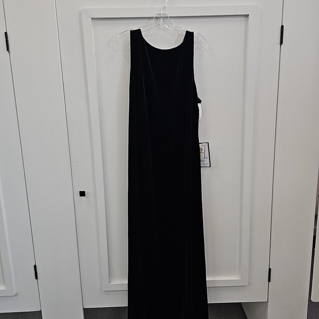 B Darlin Plus Size High-Slit Velvet Low-Back Dress - Blk/pearl