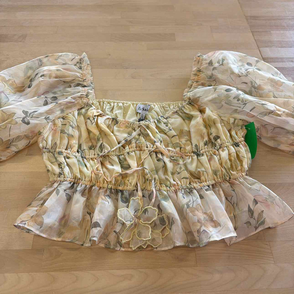 En Saison Women's Elliot Organza Top - Yellow Olive