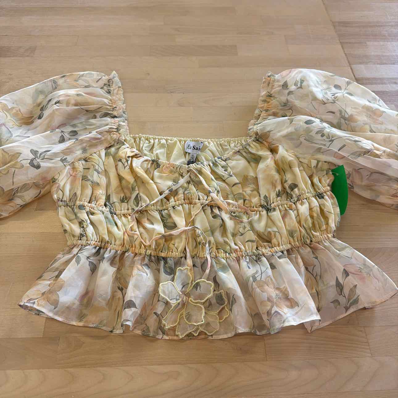 En Saison Women's Elliot Organza Top - Yellow Olive