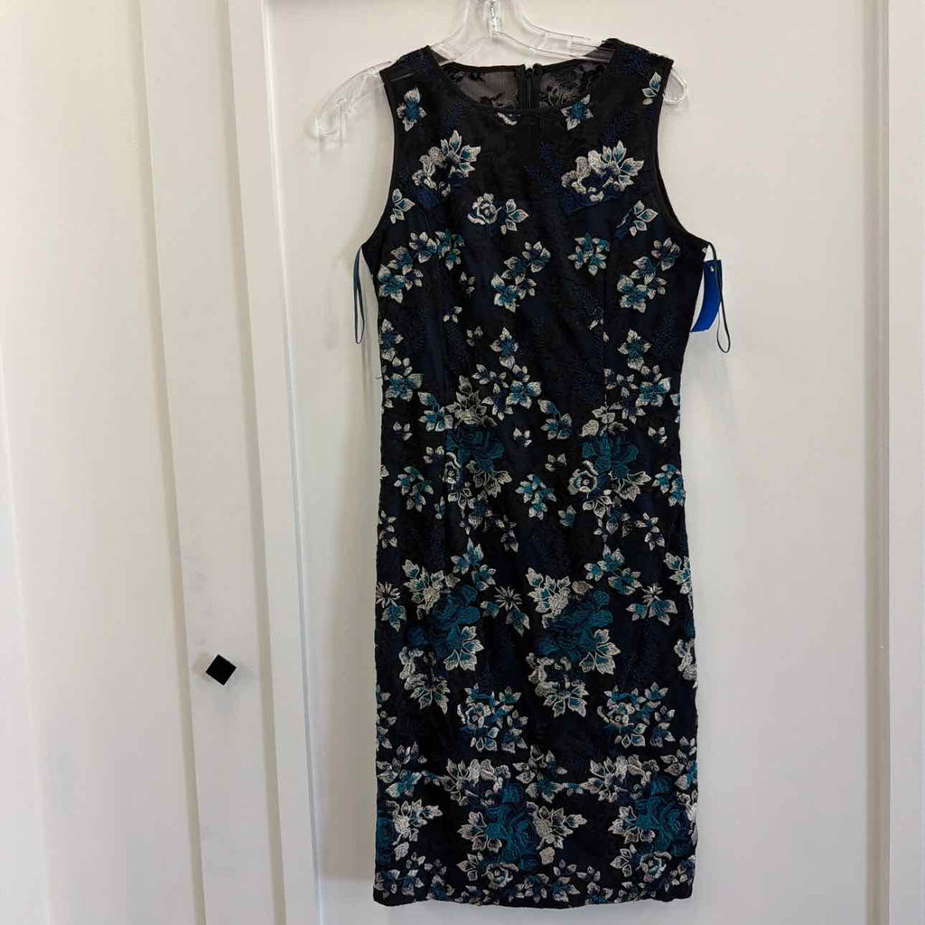 White House Black Market Size 6 Black Blue Lace Preloved Dress