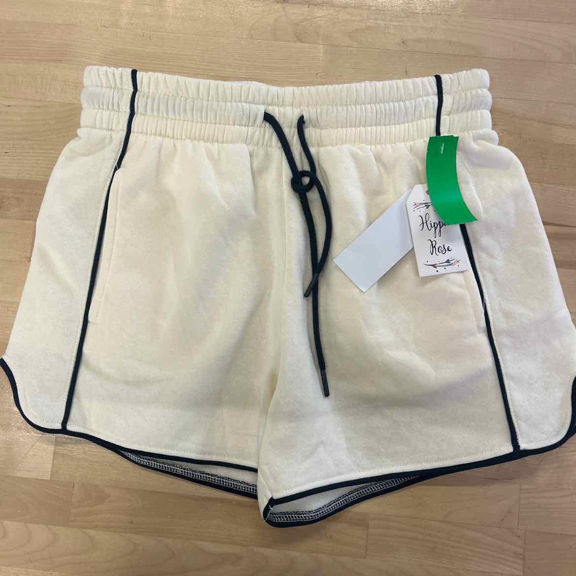 Hippie Rose Juniors' Contrast-Piped Pull-on Sweatshorts - White W/ Navy - M