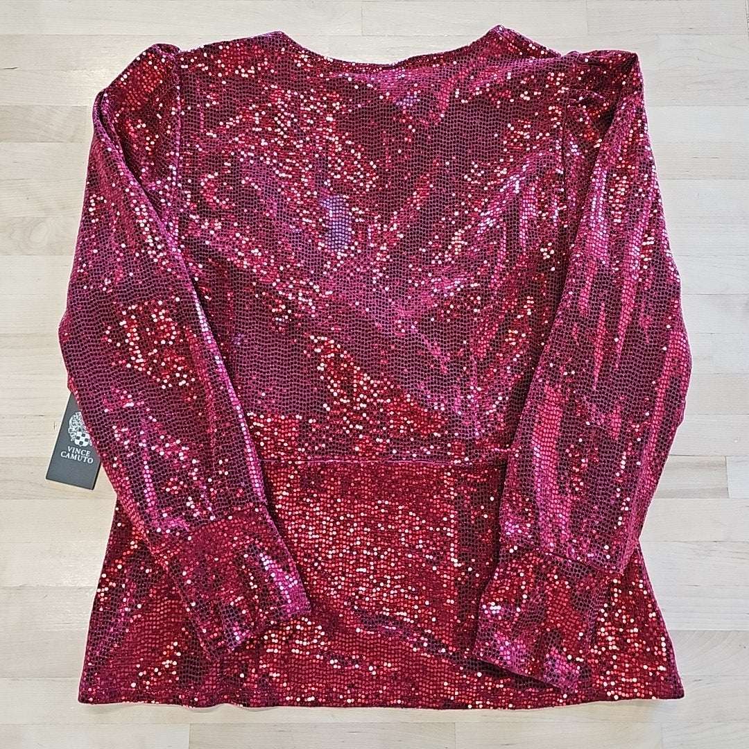 Vince Camuto Womens Metallic Nylon Wrap Top