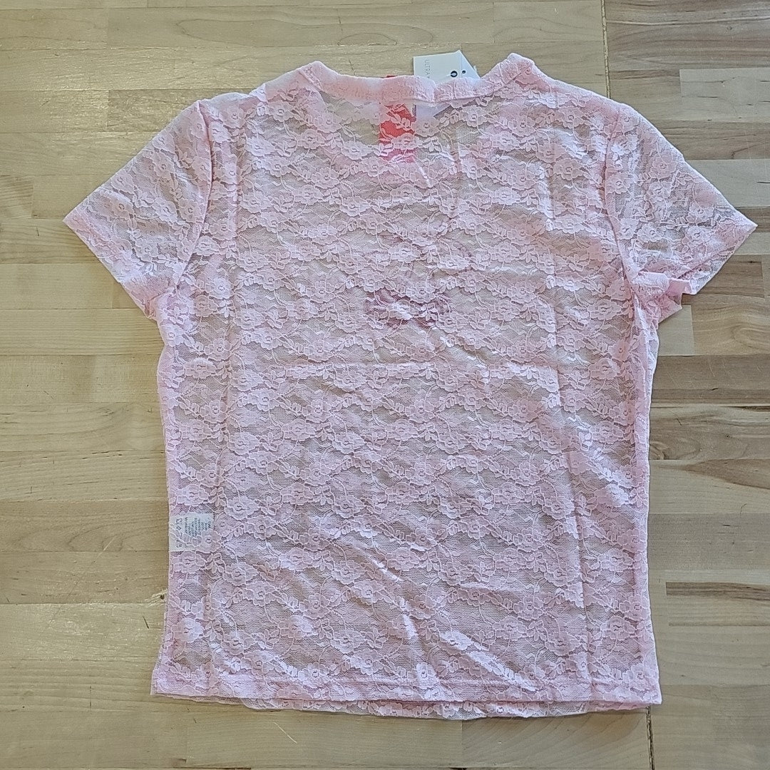 Ultra Flirt Juniors' Graphic Lace Tee - Ballet Slipper