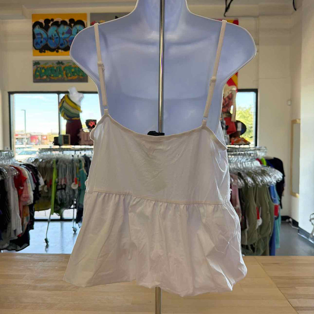 BCX Size XL Poplin Bubble-Peplum Square-Neck Top - Off White NWT