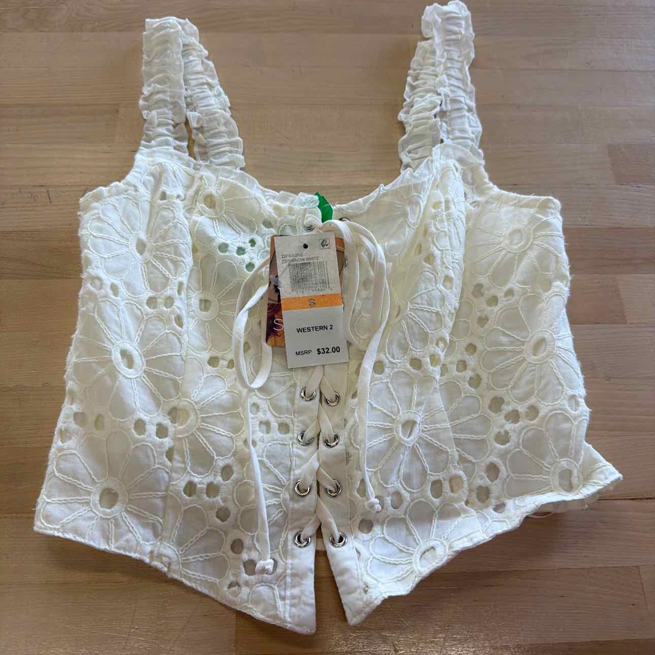 Self Esteem Juniors' Lace-up Eyelet Sleeveless Corset - Snow White