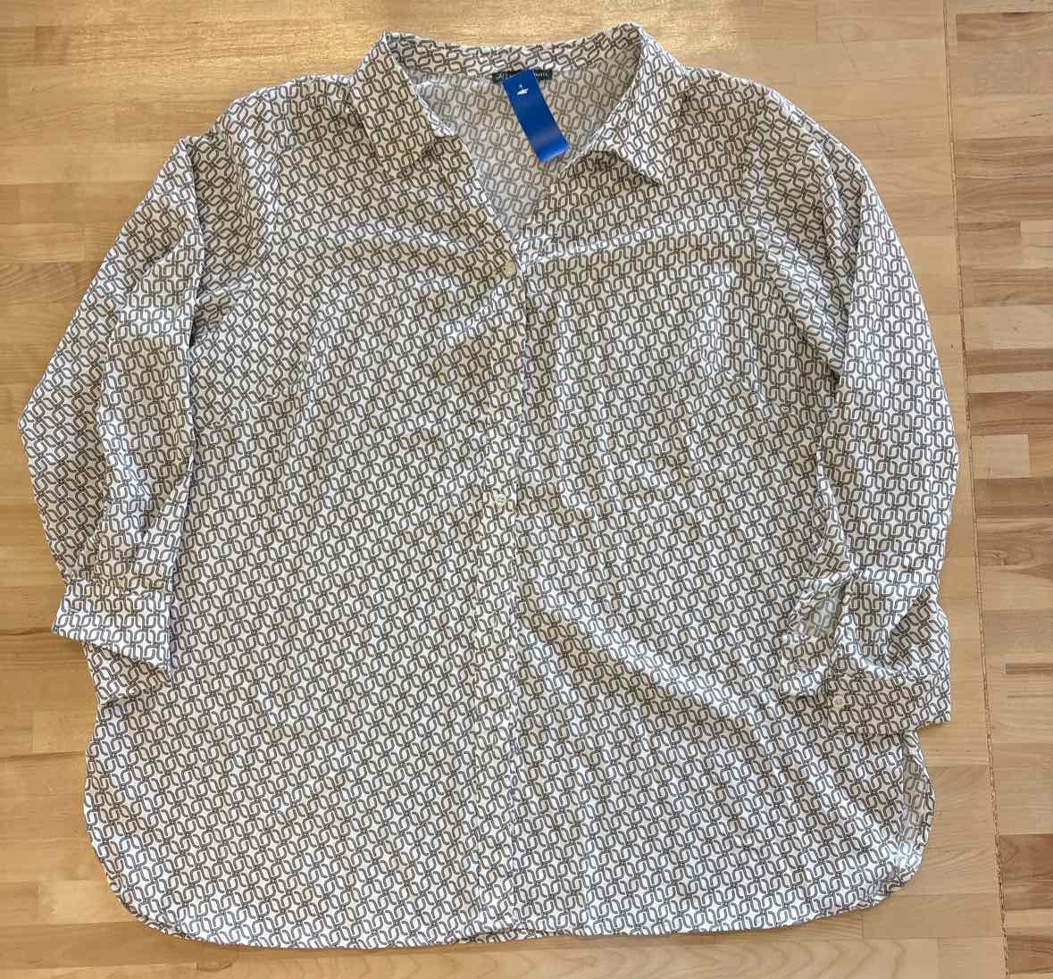 Adrianna Papell Size 2X Taupe Print Blouse