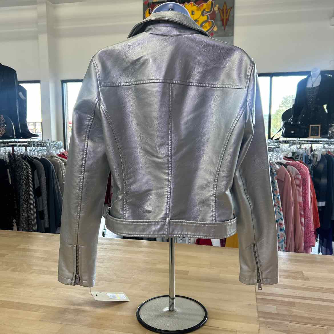 Levi's Women's Faux-Leather Belted Hem Moto Jacket - Silver Medium